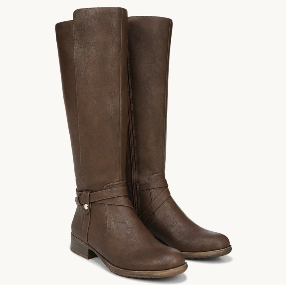 LifeStride Womens Xtrovert Brown Faux Leather Riding Boots New - Sz 10 Wide Calf
